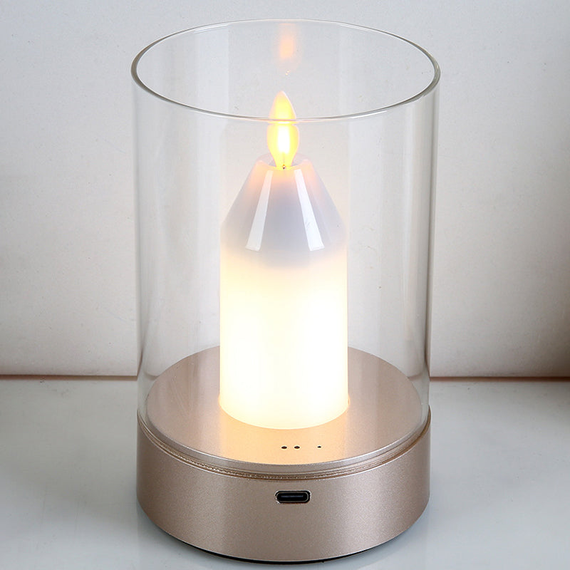 Modern Art Deco Candle Glass PVC Infrared Sensing Portable USB LED Night Light Table Lamp For Bedroom