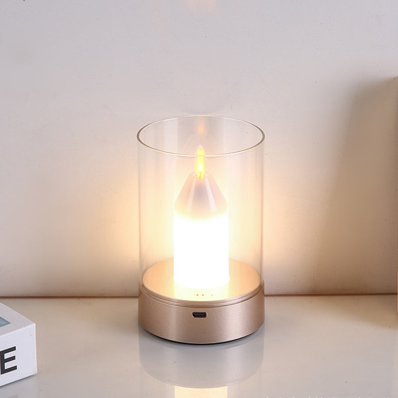 Modern Art Deco Candle Glass PVC Infrared Sensing Portable USB LED Night Light Table Lamp For Bedroom