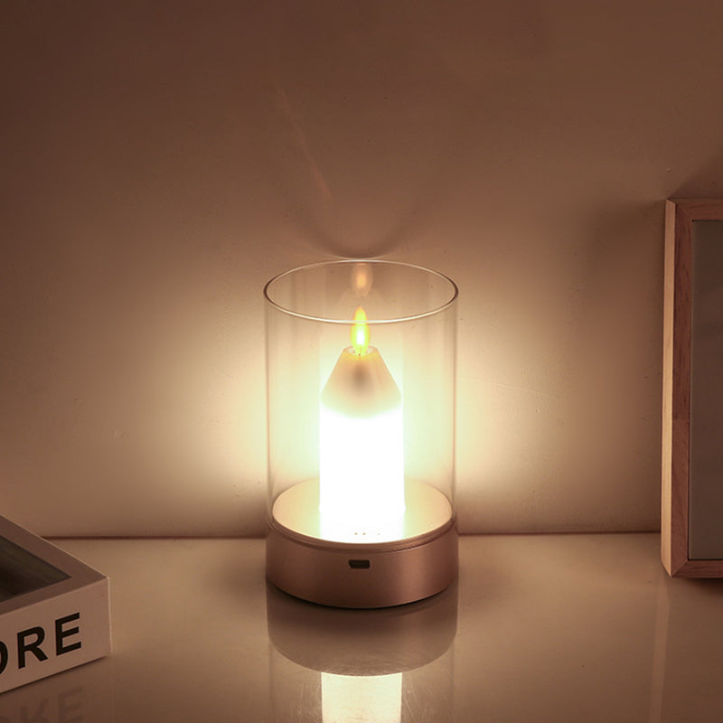 Modern Art Deco Candle Glass PVC Infrared Sensing Portable USB LED Night Light Table Lamp For Bedroom