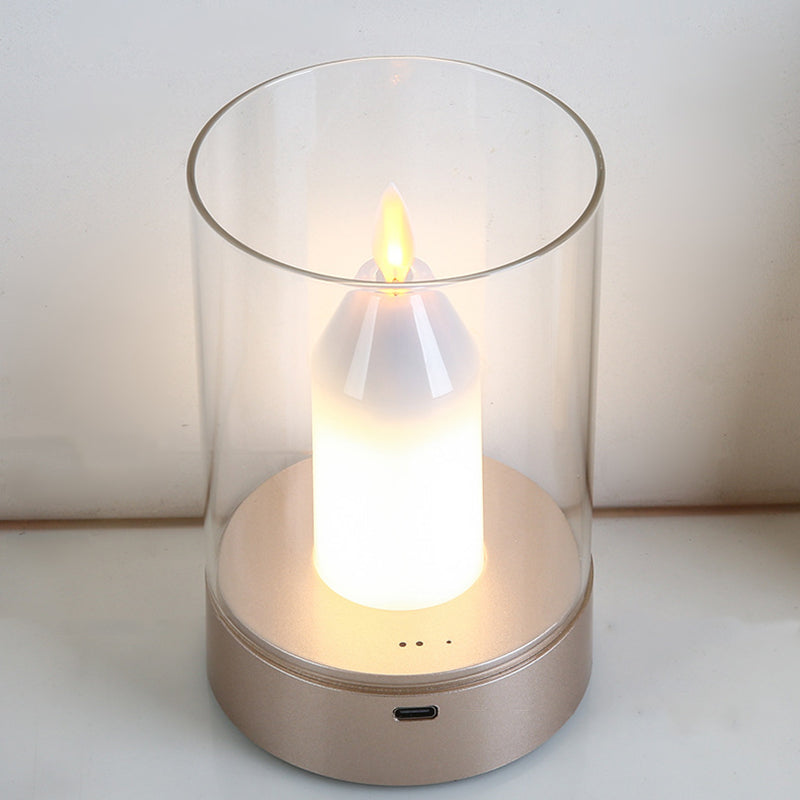 Modern Art Deco Candle Glass PVC Infrared Sensing Portable USB LED Night Light Table Lamp For Bedroom