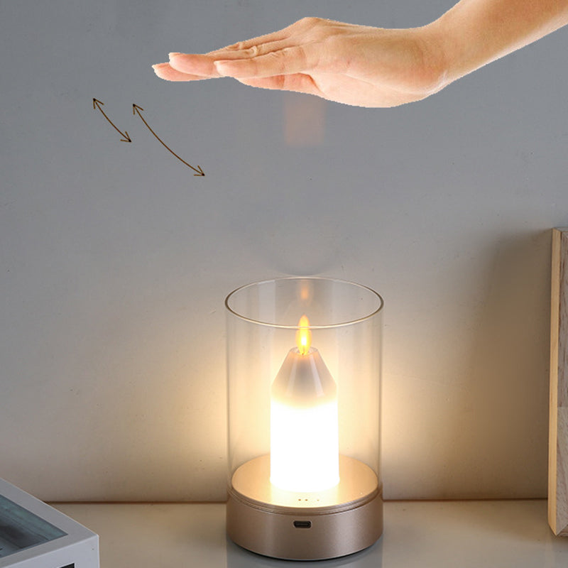 Modern Art Deco Candle Glass PVC Infrared Sensing Portable USB LED Night Light Table Lamp For Bedroom