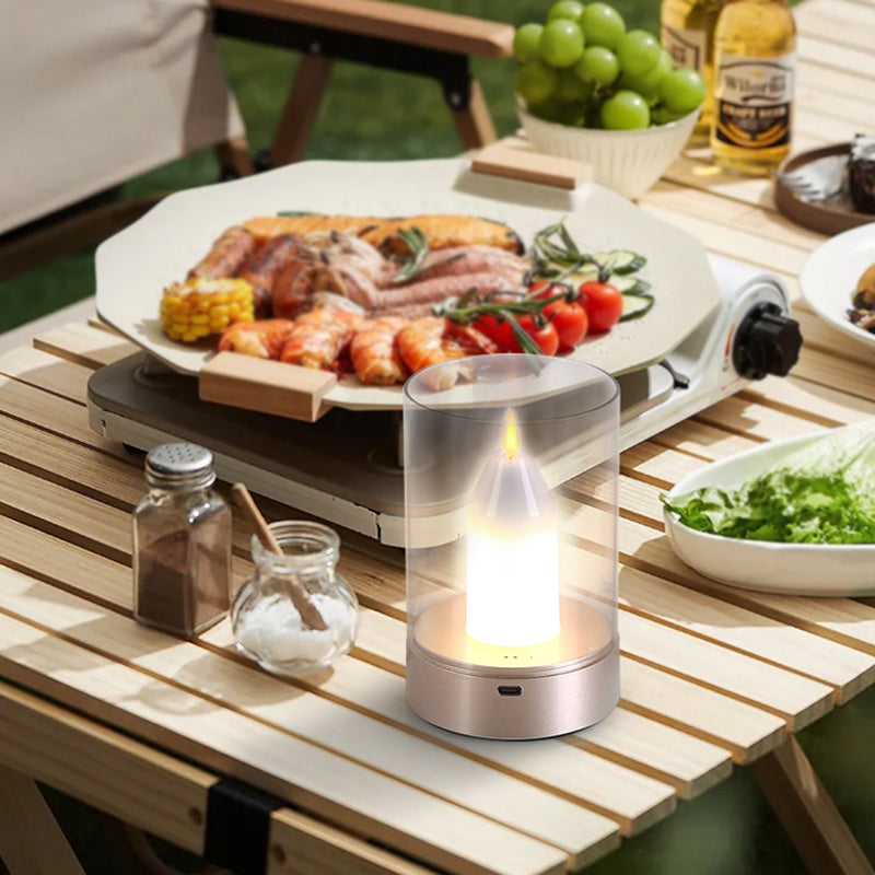 Modern Art Deco Candle Glass PVC Infrared Sensing Portable USB LED Night Light Table Lamp For Bedroom