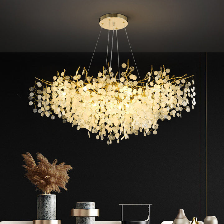 Lámpara de Araña Contemporánea de Lujo con Hojas Redondas y Ramas de Aluminio y Cristal de 9/10/12/14 Luces para Sala de Estar 