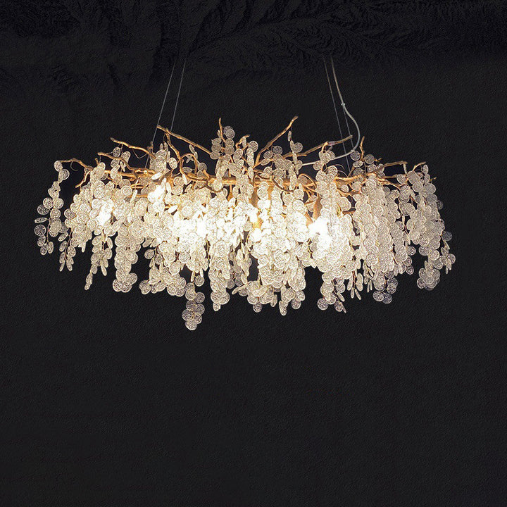 Lámpara de Araña Contemporánea de Lujo con Hojas Redondas y Ramas de Aluminio y Cristal de 9/10/12/14 Luces para Sala de Estar 