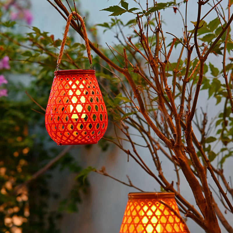 Modern Art Deco Waterproof Solar Lantern Plastic Imitated Rattan Weaving LED Outdoor Lights Landscape Lighting For Garden