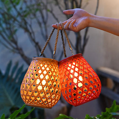 Modern Art Deco Waterproof Solar Lantern Plastic Imitated Rattan Weaving LED Outdoor Lights Landscape Lighting For Garden