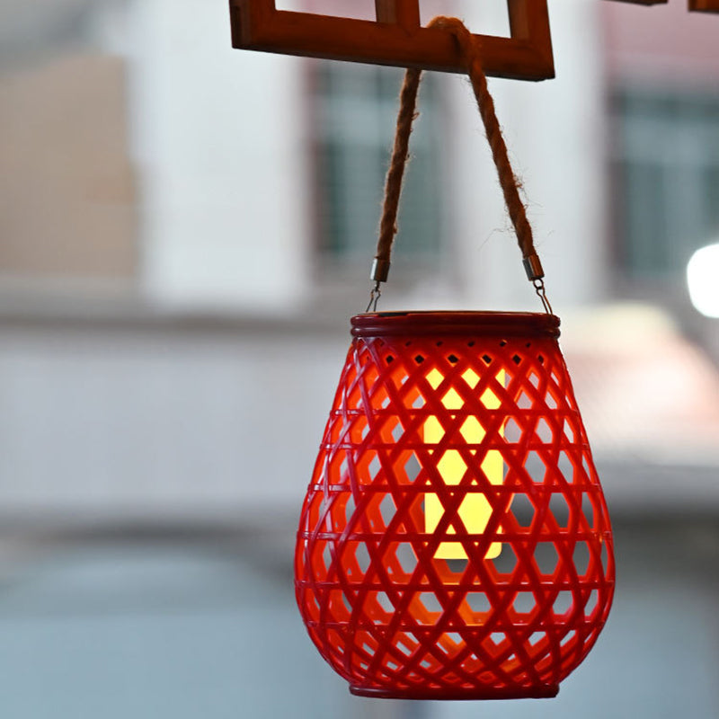الفن الحديث ديكو فانوس شمسي مقاوم للماء من البلاستيك بتقليد نسج الروطان LED أضواء خارجية إضاءة المناظر الطبيعية للحديقة 