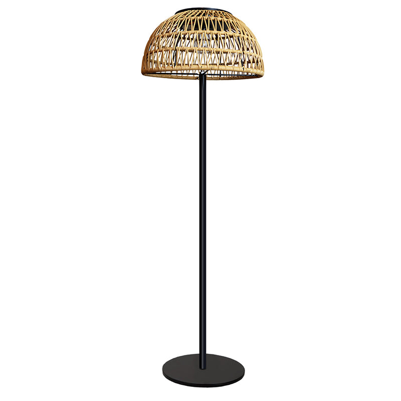 Traditional Rustic Waterproof Solar Mushroom Iron Rubber Rattan Weaving USB Outdoor LED Standing Floor Lamp For Garden