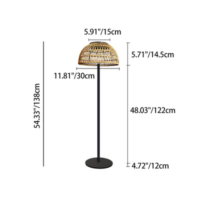 Traditional Rustic Waterproof Solar Mushroom Iron Rubber Rattan Weaving USB Outdoor LED Standing Floor Lamp For Garden