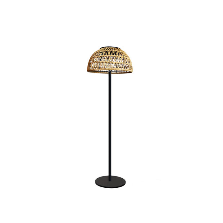 Traditional Rustic Waterproof Solar Mushroom Iron Rubber Rattan Weaving USB Outdoor LED Standing Floor Lamp For Garden