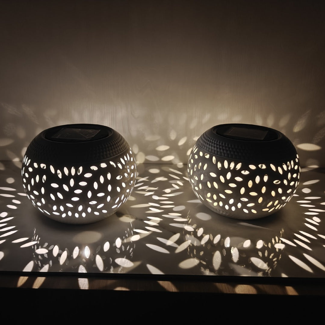 Modern Art Deco Waterproof Solar Hollowed-Out Bowl Iron LED Outdoor Light Landscape Lighting For Garden