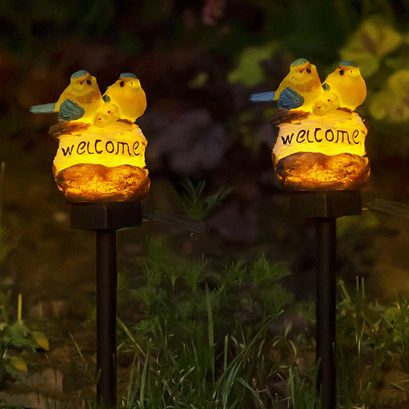 Zeitgenössische Retro-Vogel wasserdichte Solar-PP-Harz-LED-Außenleuchte Landschaftsbeleuchtung für Garten 