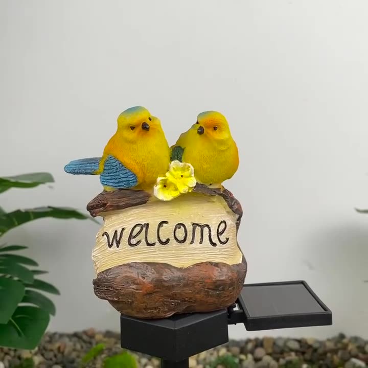 Zeitgenössische Retro-Vogel wasserdichte Solar-PP-Harz-LED-Außenleuchte Landschaftsbeleuchtung für Garten 