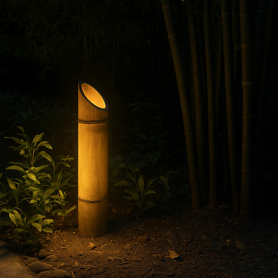 Traditional Rustic Waterproof Solar Bamboo FRP Resin LED Outdoor Light Landscape Lighting For Garden