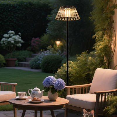 Contemporary Industrial Waterproof Solar USB Iron Glass Outdoor LED Standing Floor Lamp For Garden