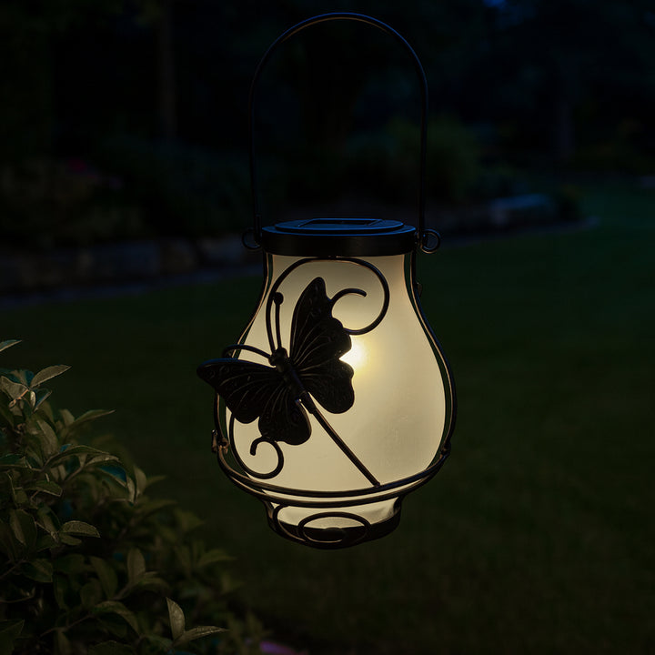 Traditionelle rustikale wasserdichte Solar-Laternenvase aus Eisen und Glas mit LED-Außenbeleuchtung für Gartenlandschaftsbeleuchtung 