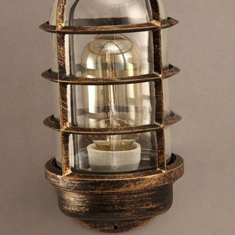 Contemporary Industrial Cylinder Iron Glass 1-Light Wall Sconce Lamp For Hallway