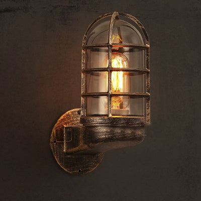 Contemporary Industrial Cylinder Iron Glass 1-Light Wall Sconce Lamp For Hallway