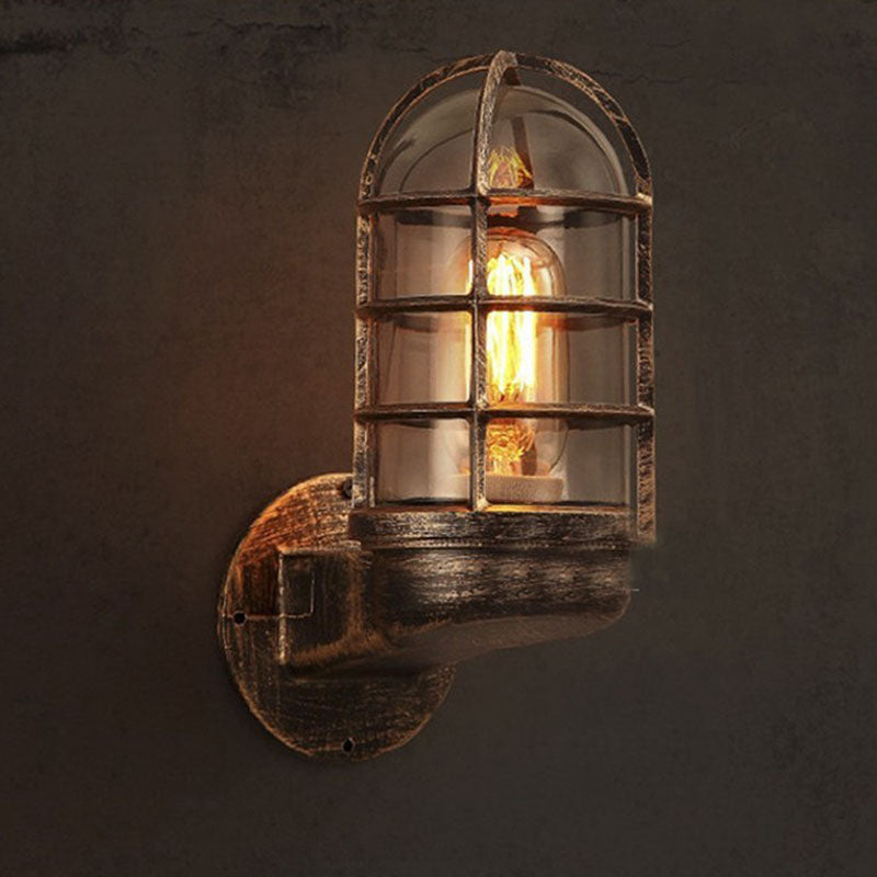 Contemporary Industrial Cylinder Iron Glass 1-Light Wall Sconce Lamp For Hallway