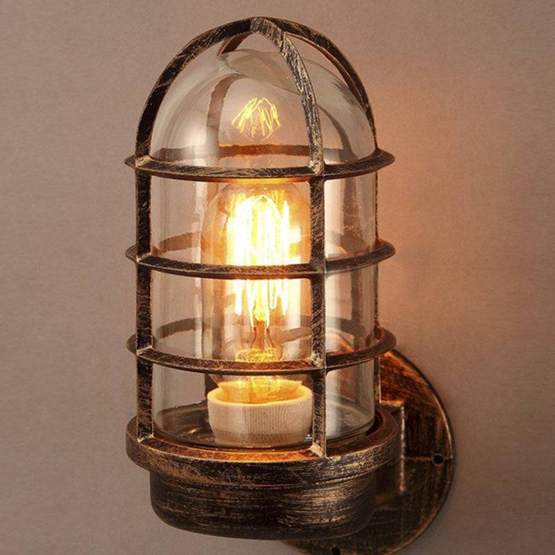 Contemporary Industrial Cylinder Iron Glass 1-Light Wall Sconce Lamp For Hallway
