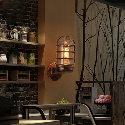 Contemporary Industrial Cylinder Iron Glass 1-Light Wall Sconce Lamp For Hallway