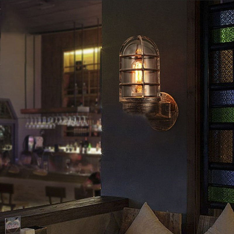 Contemporary Industrial Cylinder Iron Glass 1-Light Wall Sconce Lamp For Hallway