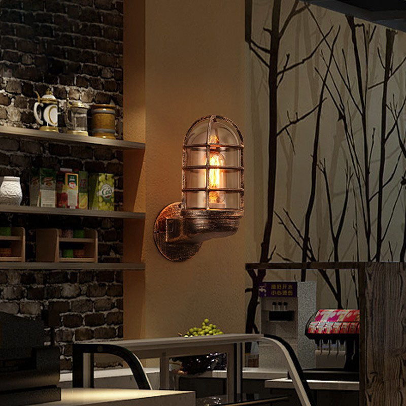 Contemporary Industrial Cylinder Iron Glass 1-Light Wall Sconce Lamp For Hallway