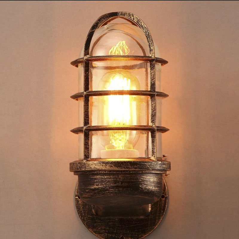 Contemporary Industrial Cylinder Iron Glass 1-Light Wall Sconce Lamp For Hallway