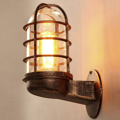Contemporary Industrial Cylinder Iron Glass 1-Light Wall Sconce Lamp For Hallway