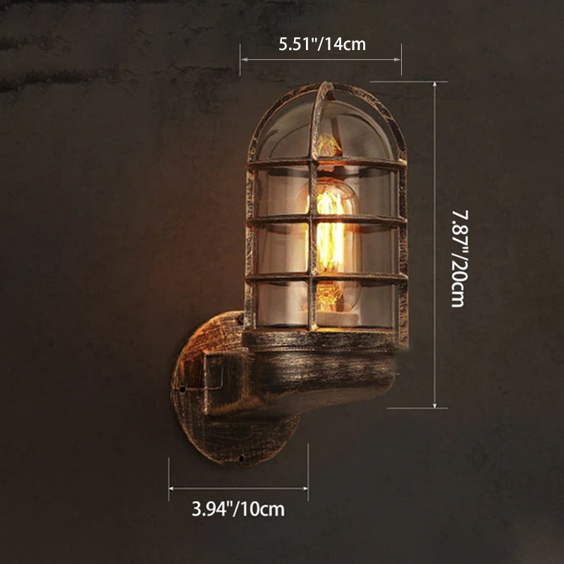 Contemporary Industrial Cylinder Iron Glass 1-Light Wall Sconce Lamp For Hallway