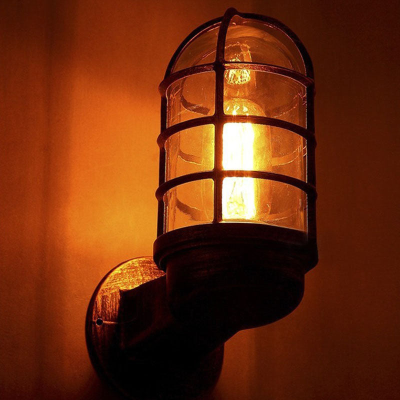 Contemporary Industrial Cylinder Iron Glass 1-Light Wall Sconce Lamp For Hallway