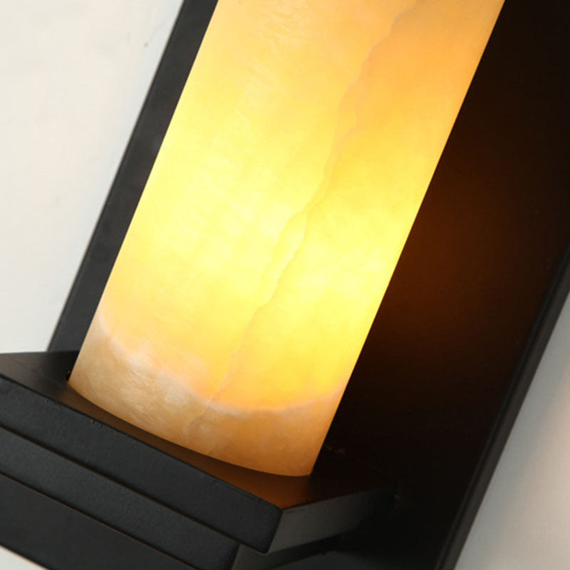 Modern Art Deco Cylinder Iron Natural Marble 1-Light Wall Sconce Lamp For Hallway