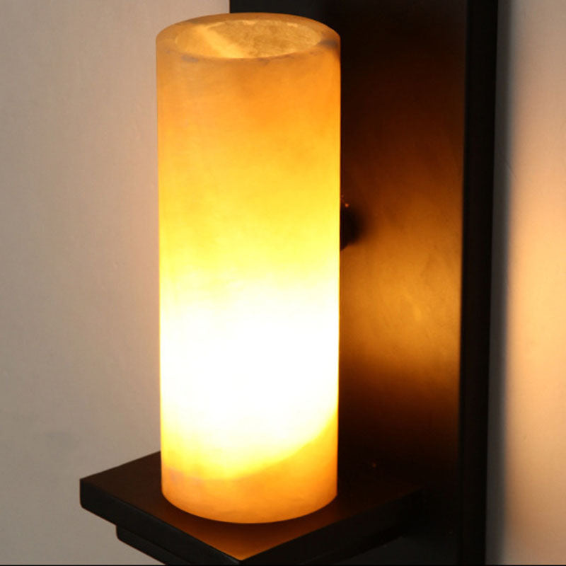 Modern Art Deco Cylinder Iron Natural Marble 1-Light Wall Sconce Lamp For Hallway