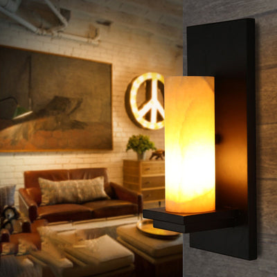 Modern Art Deco Cylinder Iron Natural Marble 1-Light Wall Sconce Lamp For Hallway