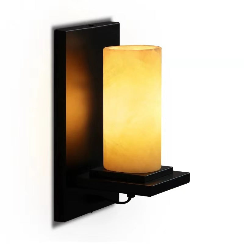 Modern Art Deco Cylinder Iron Natural Marble 1-Light Wall Sconce Lamp For Hallway
