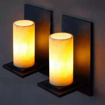 Modern Art Deco Cylinder Iron Natural Marble 1-Light Wall Sconce Lamp For Hallway