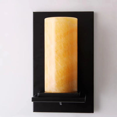 Modern Art Deco Cylinder Iron Natural Marble 1-Light Wall Sconce Lamp For Hallway