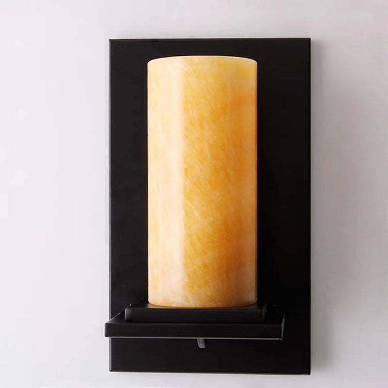 Modern Art Deco Cylinder Iron Natural Marble 1-Light Wall Sconce Lamp For Hallway