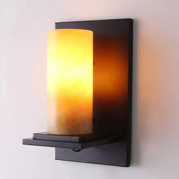 Moderne Art-Deco-Zylinder-Eisen-Naturmarmor 1-Licht-Wandleuchte für den Flur 