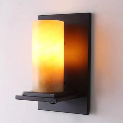 Modern Art Deco Cylinder Iron Natural Marble 1-Light Wall Sconce Lamp For Hallway