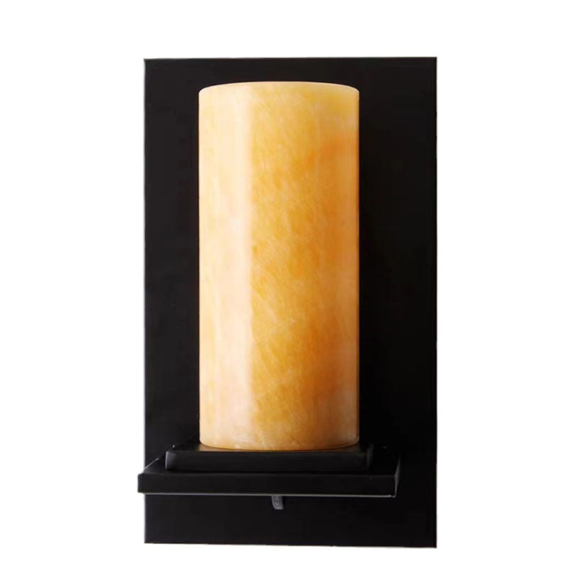 Modern Art Deco Cylinder Iron Natural Marble 1-Light Wall Sconce Lamp For Hallway