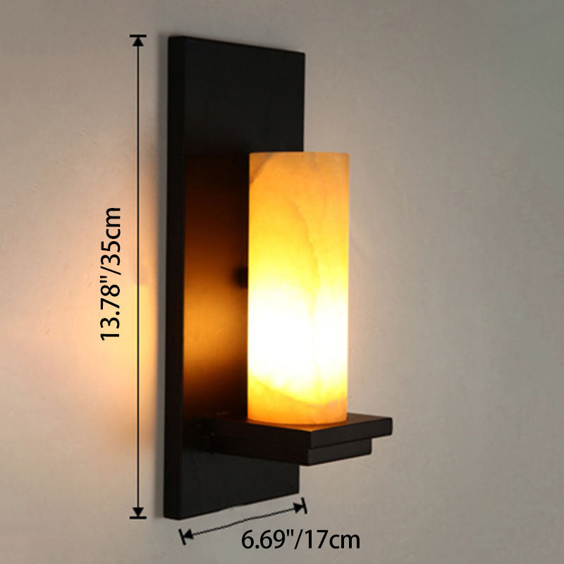 Modern Art Deco Cylinder Iron Natural Marble 1-Light Wall Sconce Lamp For Hallway