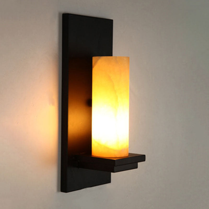 Modern Art Deco Cylinder Iron Natural Marble 1-Light Wall Sconce Lamp For Hallway