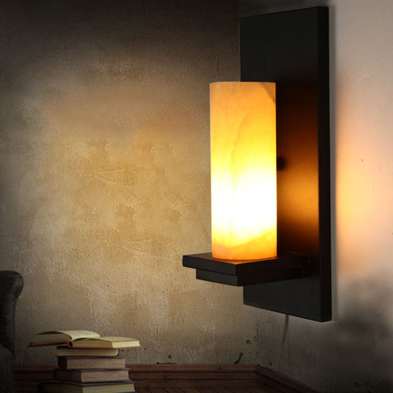 Modern Art Deco Cylinder Iron Natural Marble 1-Light Wall Sconce Lamp For Hallway