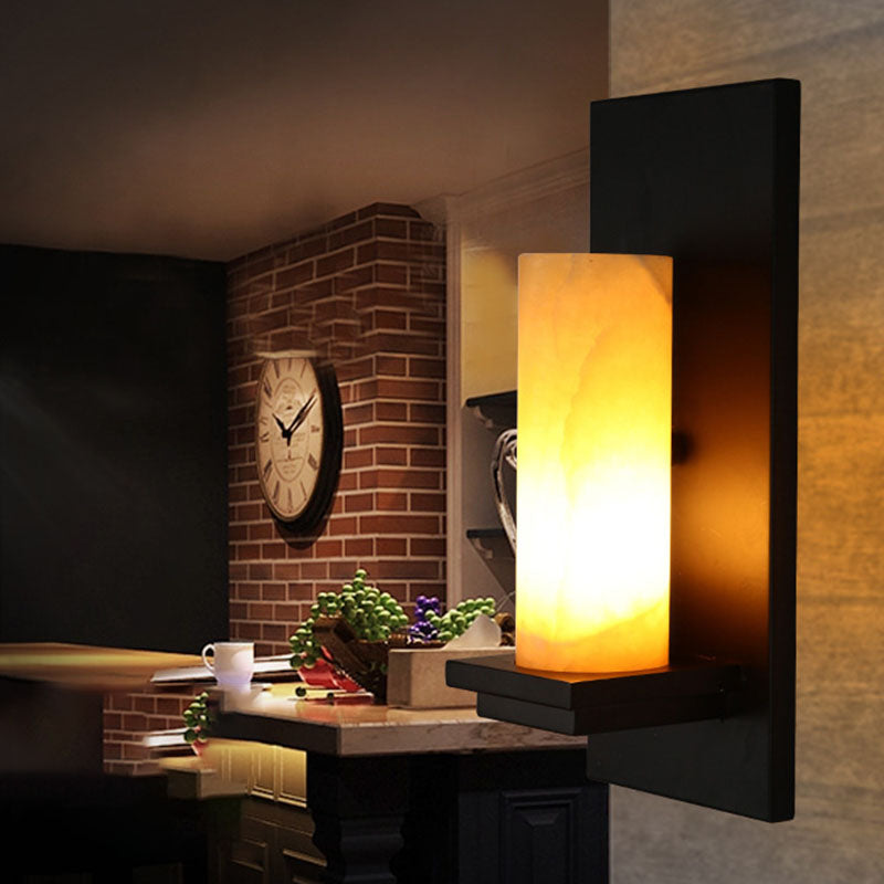 Modern Art Deco Cylinder Iron Natural Marble 1-Light Wall Sconce Lamp For Hallway