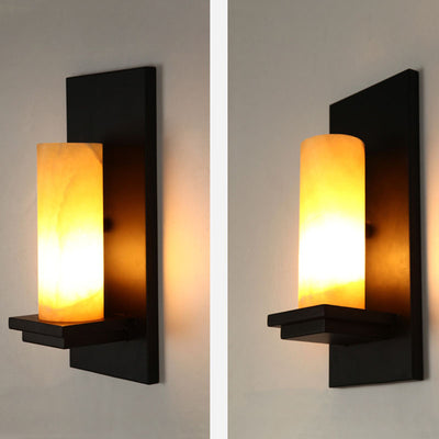 Modern Art Deco Cylinder Iron Natural Marble 1-Light Wall Sconce Lamp For Hallway
