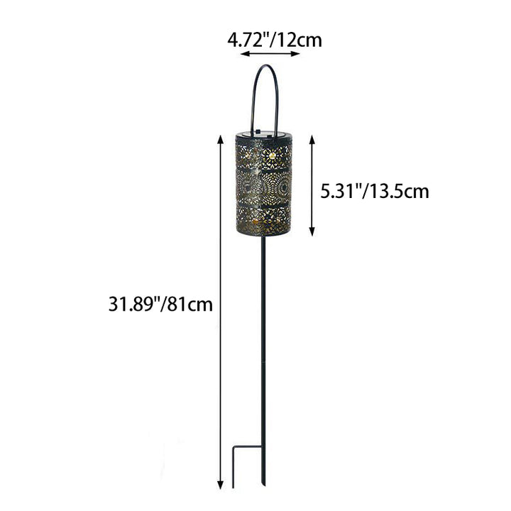 Modern Art Deco Waterproof Solar Carved Lantern Cylindrical Iron LED Outdoor Light Landscape Lighting For Garden