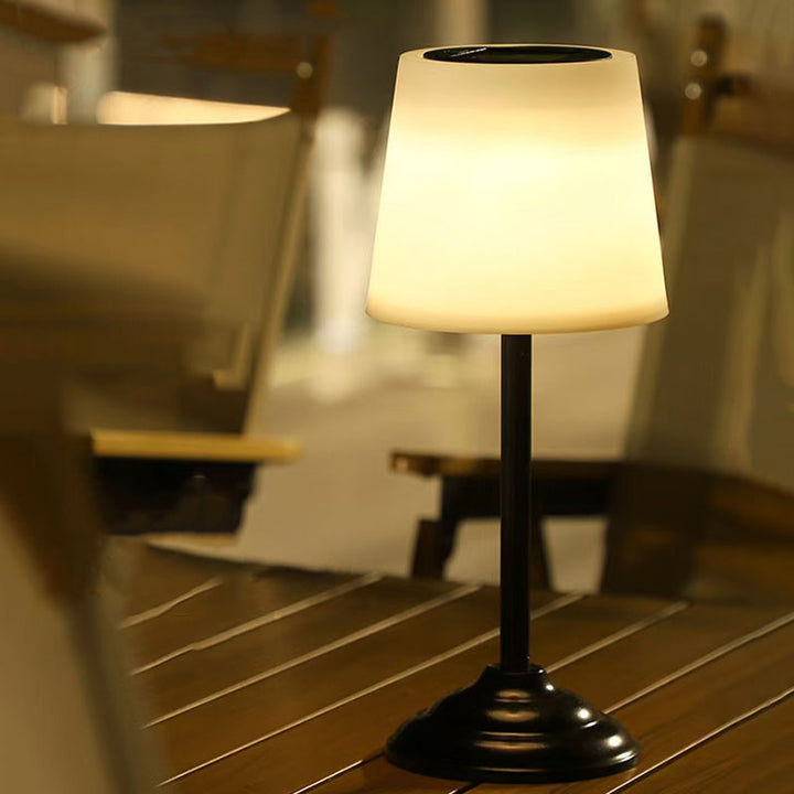 Lámpara de mesa exterior LED redonda de hierro PP solar impermeable nórdica contemporánea para jardín 