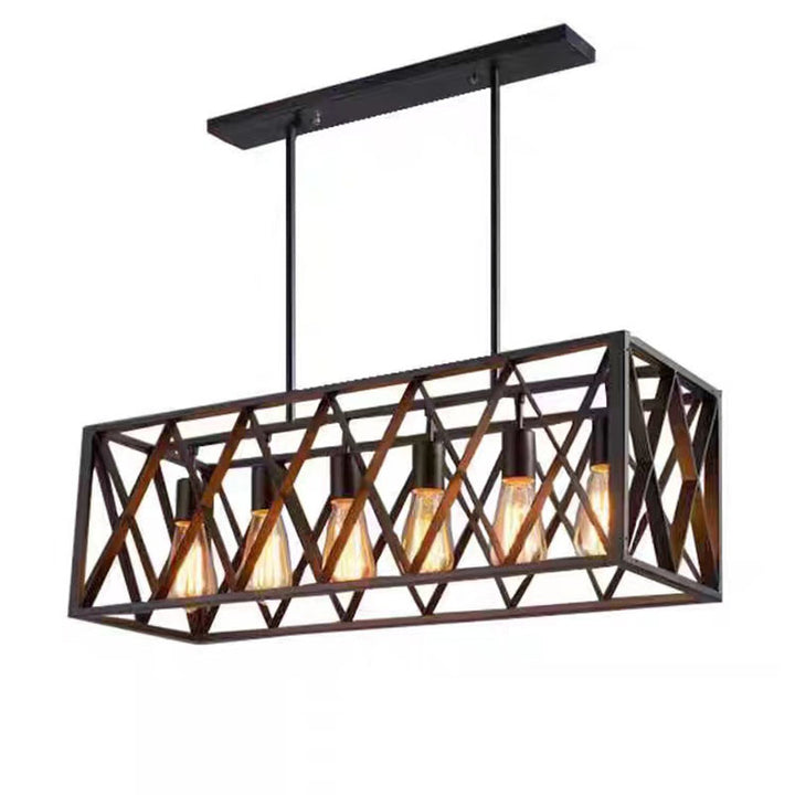 Contemporain Industriel Rectangulaire Lustre en Fer 4/6 Lumières Pour Salle à Manger 