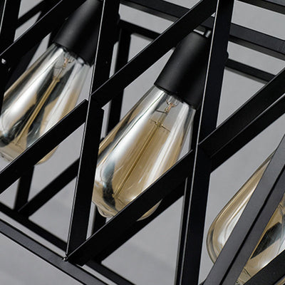 Contemporary Industrial Rectangular Iron 4/6-Light Chandelier For Dining Room